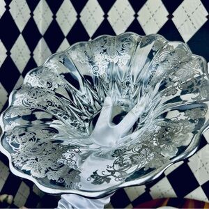 Footed Centerpiece Bowl Glass Silver Overlay Floral Vintage Luxury Elegance
